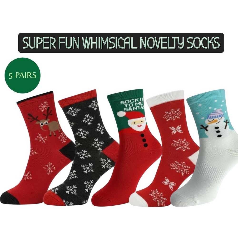 Novelty‎ Christmas Knit Socks 5.5-8.5 US Holiday Unisex Soft Cozy 5 Per Pk NEW